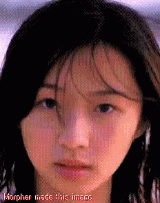 A Pixelated Image Of A Woman With The Words Morpher Made This Image Below It GIF