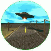 A Pixelated Image Of An Ufo Flying Over A Highway GIF