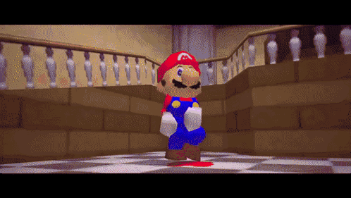 A Pixelated Image Of Mario In A Room GIF