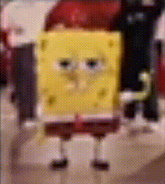 A Pixelated Image Of Spongebob Squarepants Standing In Front Of A Red Car . GIF