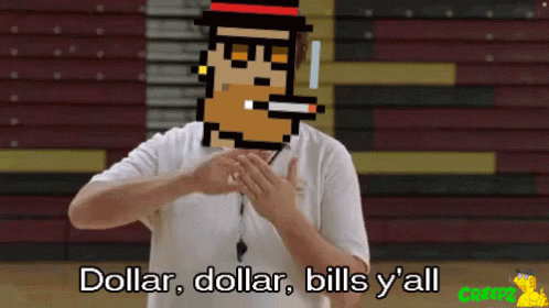 A Pixelated Man Smoking A Cigarette With The Words Dollar Dollar Bills Y'all GIF
