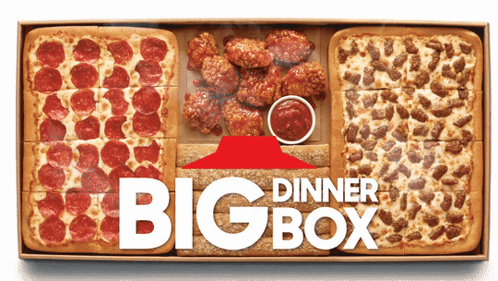 A Pizza Box That Says Dinner Bigbox On It GIF