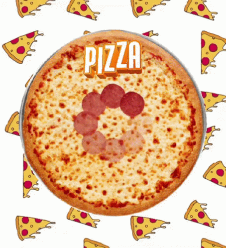 A Pizza Surrounded By Slices Of Pizza And The Word Pizza GIF