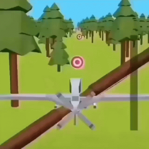 A Plane Is Flying Over A Field With Trees And A Target GIF