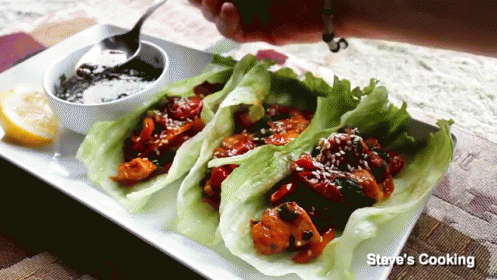 A Plate Of Food With The Words Steve 'S Cooking On The Bottom Right GIF