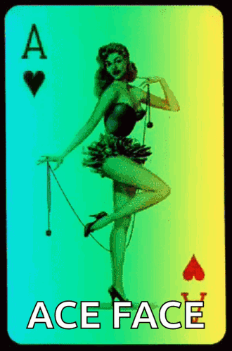 A Playing Card With A Woman On It And The Word Ace Face Below It GIF