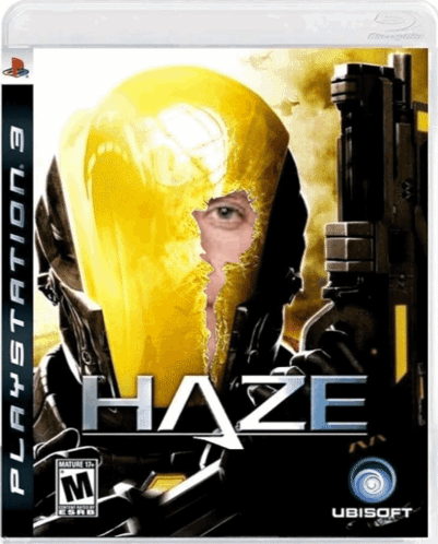 A Playstation 3 Game Called Haze With A Man In A Yellow Helmet On The Cover GIF