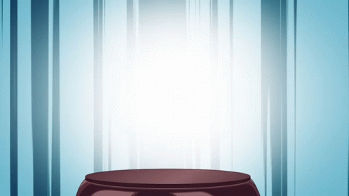 A Podium In Front Of A Blue Curtain With A Light Shining Through It GIF
