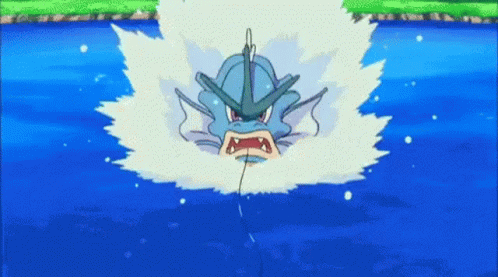 A Pokemon Is Coming Out Of The Water With A Huge Explosion Behind It . GIF