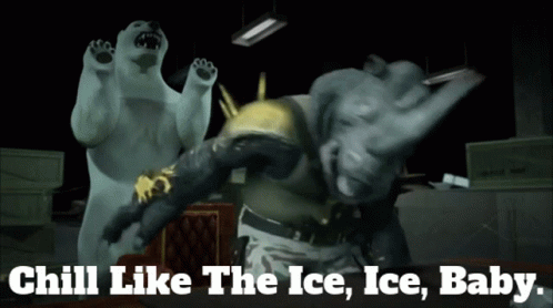 A Polar Bear And A Wolf Are Standing Next To Each Other With The Words Chill Like The Ice Ice Baby Below Them GIF
