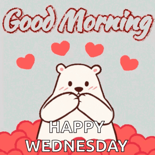 A Polar Bear Holding A Red Heart With The Words " Good Morning Happy Wednesday " Below It GIF