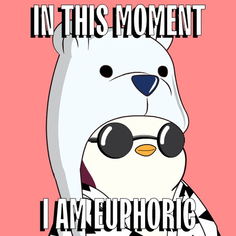 A Polar Bear Wearing Sunglasses Says In This Moment I Am Euphoric On A Pink Background GIF