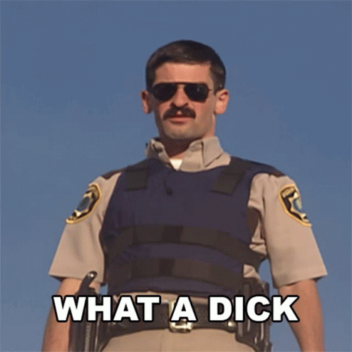 A Police Officer Says What A Dick While Wearing Sunglasses And A Vest GIF