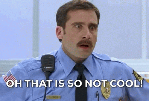 A Police Officer With A Mustache Is Talking Into A Microphone And Says `` Oh That Is So Not Cool ! '' GIF