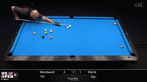 A Pool Game Is Being Played Between Woodward And Eberle With A Score Of 2 To 1 GIF