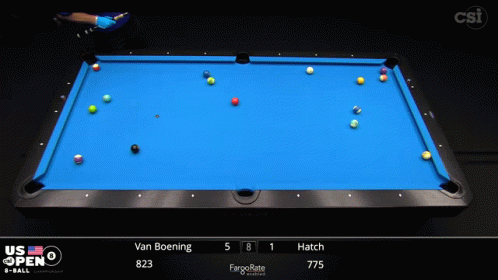 A Pool Game Is Being Played On A Screen That Says Us Open On It GIF