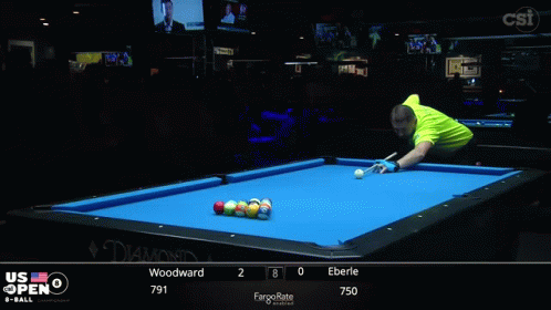 A Pool Table With A Blue Cloth And Balls On It GIF