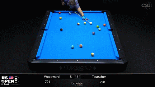 A Pool Table With A Blue Cloth That Says Diamond GIF