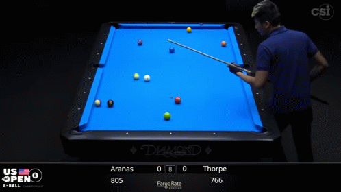 A Pool Table With Aranas And Thorpe Playing Pool GIF