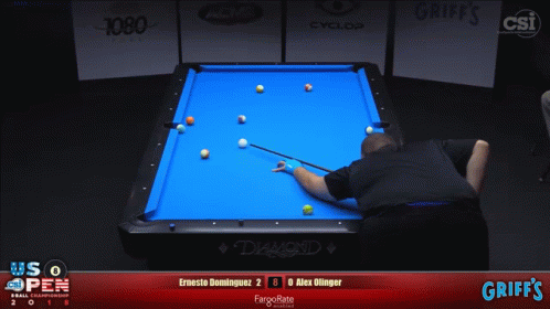 A Pool Table With Griff 'S On The Bottom Right GIF