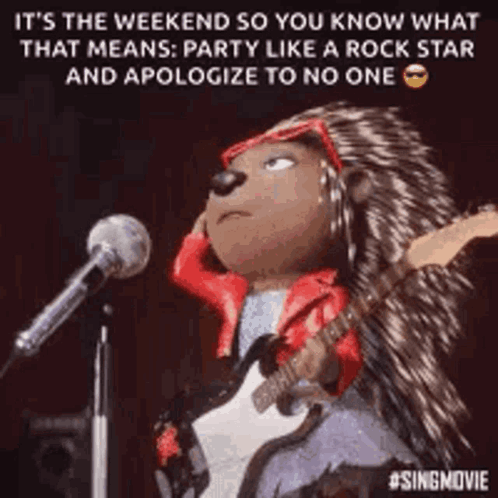A Porcupine Is Singing Into A Microphone While Playing A Guitar . GIF