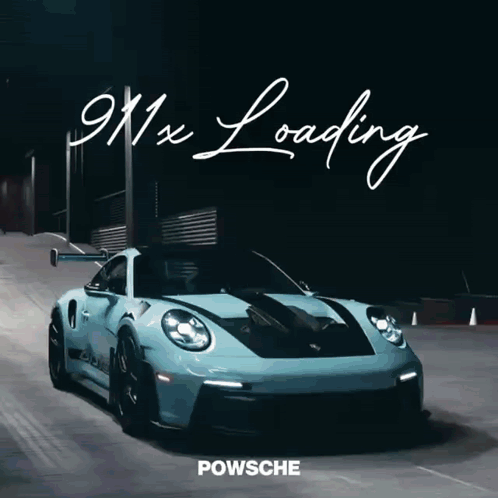 A Porsche 911 X Loading Poster With A Car On The Cover GIF