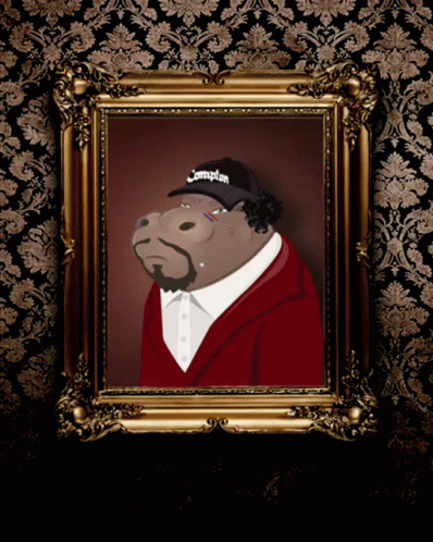A Portrait Of A Hippo Wearing A Compton Hat GIF