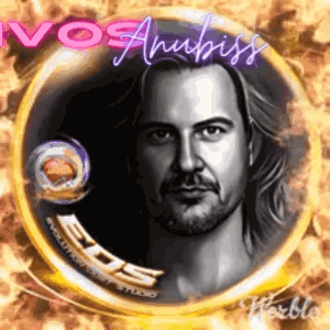A Portrait Of A Man With Long Hair And A Beard Is In A Gold Circle . GIF