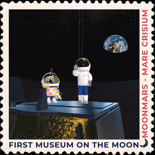 A Postage Stamp That Says " First Museum On The Moon " GIF