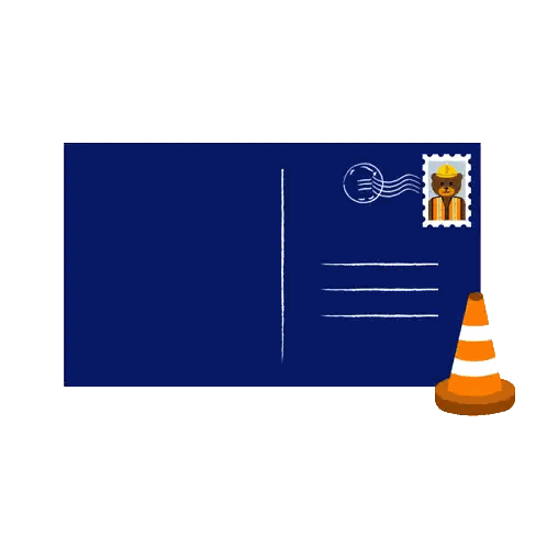 a postcard that says happy labor day next to a traffic cone