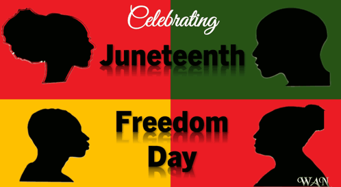 A Poster Celebrating Juneteenth Freedom Day With Silhouettes Of People GIF