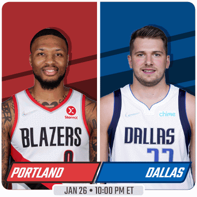A Poster For A Basketball Game Between Portland And Dallas GIF
