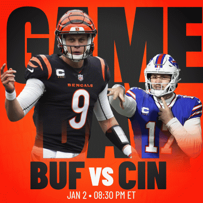 A Poster For A Football Game Between The Buffalo Bills And Cincinnati Bengals GIF