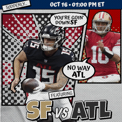 A Poster For A Football Game Between The Sf And Atl GIF