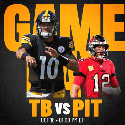 A Poster For A Football Game Between The Steelers And Buccaneers GIF