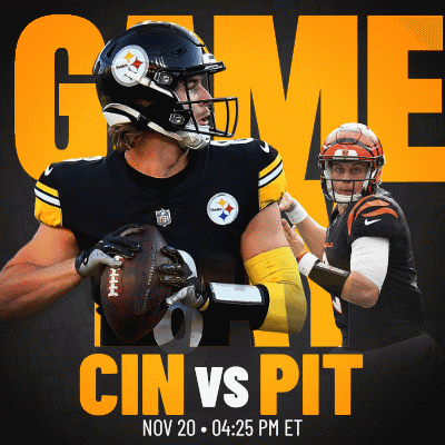 A Poster For A Football Game Between The Steelers And The Cincinnati Bengals GIF