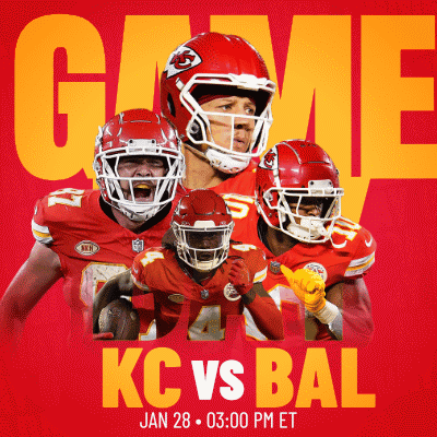 A Poster For A Game Between The Kansas City Chiefs And The Baltimore Ravens GIF