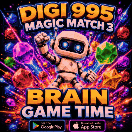 a poster for a game called digi 995 magic match 3 brain game time