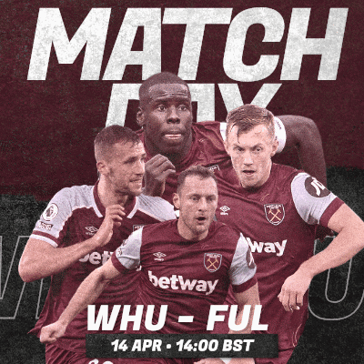 A Poster For A Match Between Whu And Ful On April 14 GIF
