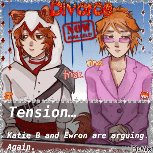 a poster for a movie called divorce tension katie b and ewon are arguing again