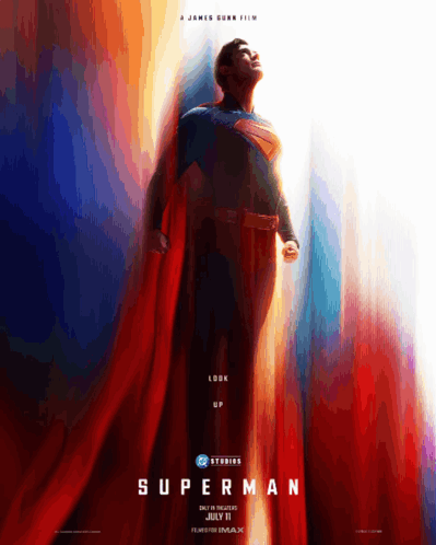 A Poster For A Movie Called Superman Shows A Man In A Cape GIF