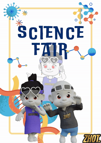 a poster for a science fair with two characters