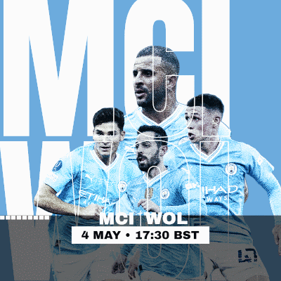 A Poster For A Soccer Game Between Mci Wol And Manchester City GIF