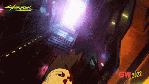 A Poster For A Video Game Called Cyberpunk With Gw 2022 Written On The Bottom GIF