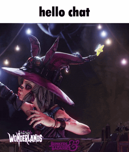 A Poster For A Video Game Called Wonderlands With A Woman In A Witch Hat GIF