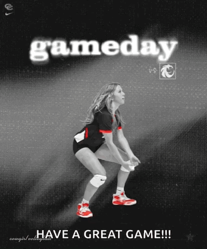 A Poster For A Volleyball Game That Says Gameday On It GIF