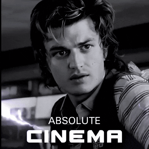 A Poster For Absolute Cinema Shows A Man In A Vest GIF