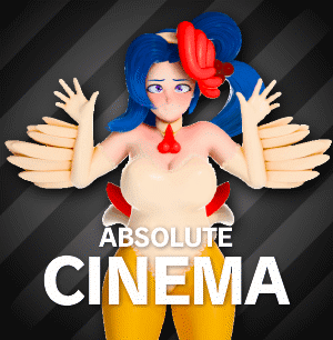 A Poster For Absolute Cinema With A Chicken Girl GIF