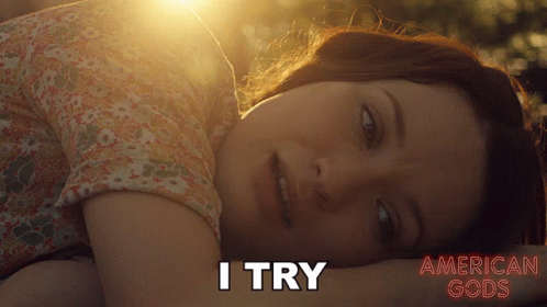 A Poster For American Gods Shows A Woman Laying Down With The Words I Try Above Her GIF