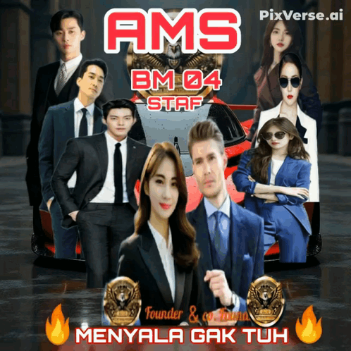 A Poster For Ams Bm 04 Staff Shows A Group Of People In Suits And Ties GIF